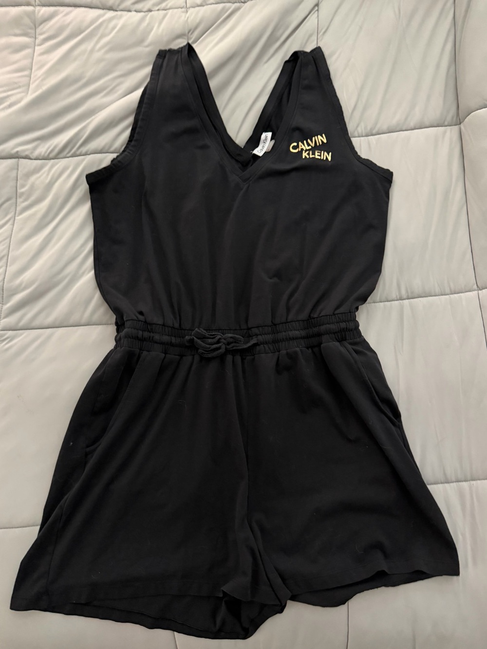 Calvin Klein Black Sleeveless Drawstring Romper with Logo